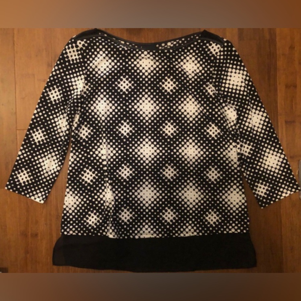 Worthington Blouse New NWT Black Off White Leather Shoulder Petite S